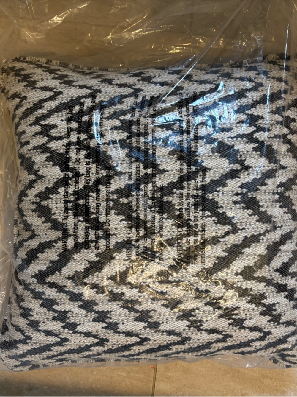Three Outdoor Black & White Zigzag Throw Pillows